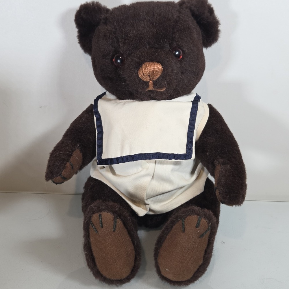 Vintage Nisbet Fully Jointed 14" Dark Brown Alpaca Sailor Bear Plush - ROUGH